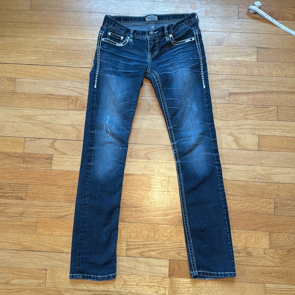 Daytrip Thick Stitch Destructed Aquarius Straight Jeans sz 26 Like New